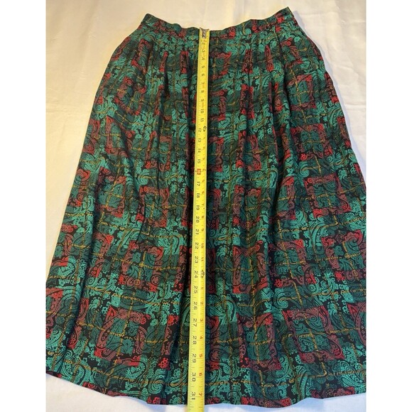 PENDLETON Green Red Paisley A-Line Skirt 12 Vintage Pockets Midi Rayon Holiday - Picture 10 of 10